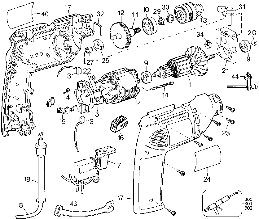 Default Diagram and Parts List for DW501-35 Type 1 DeWALT Boring Machine