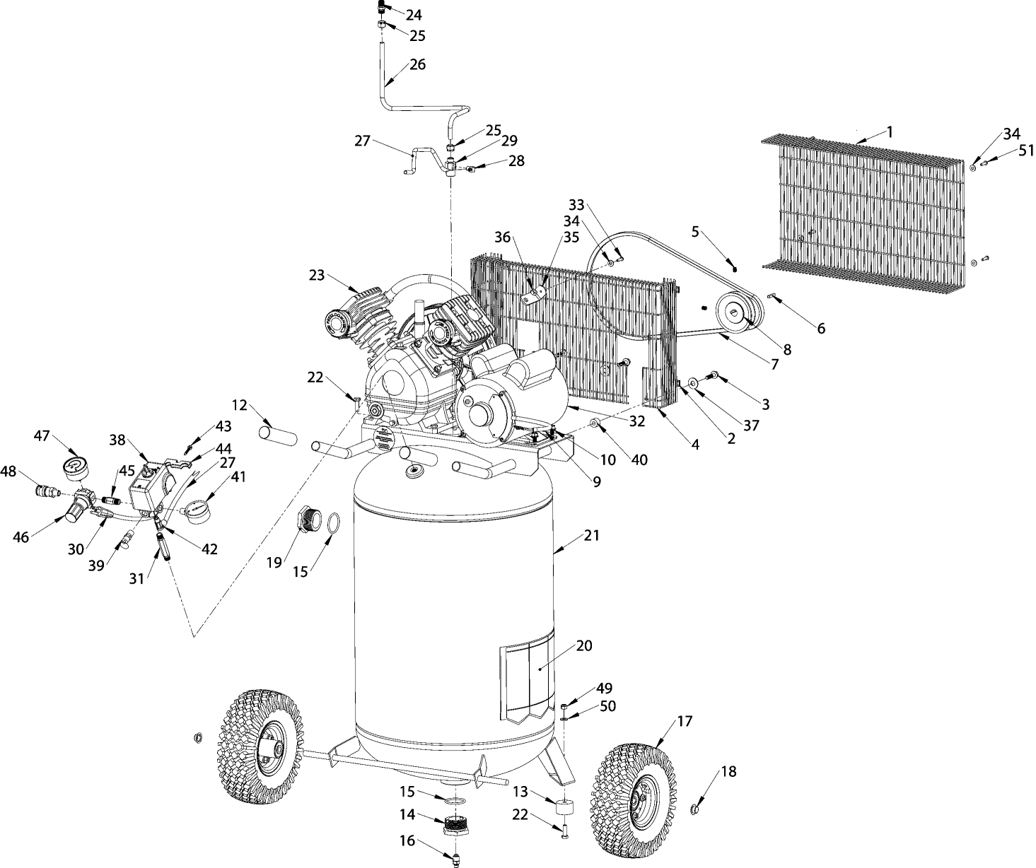 Default Diagram and Parts List for DXCMLA1683066 Type 0 DeWALT Compressor
