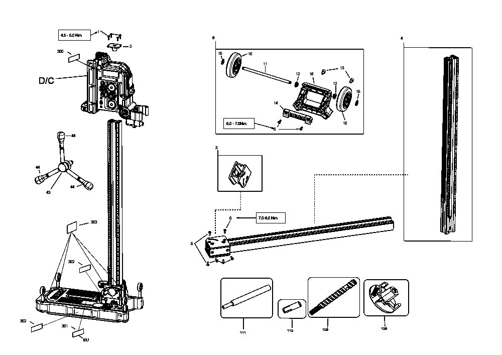 Section 3 Diagram and Parts List for DCPS151 Type 1 DeWALT Tool Stand & Cart