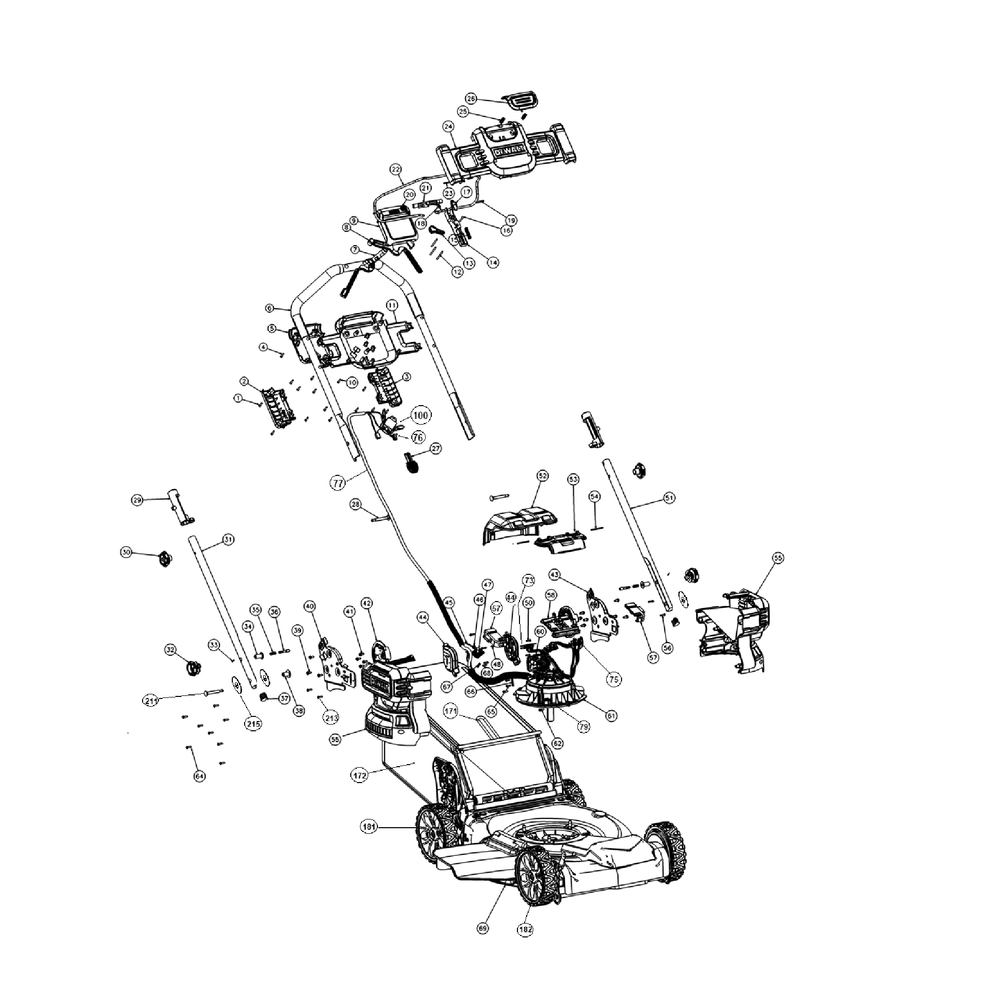 Exploded Diagram B Diagram and Parts List for DCMWSP244U2 Type 1 DeWALT Lawn Mower