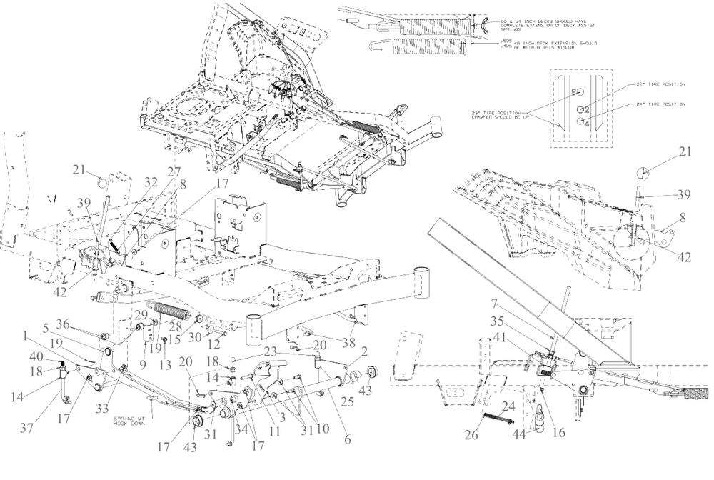 Deck Lift Diagram and Parts List for DXGZ148P (47AHBCA6038)(2022) DeWALT Lawn Tractor