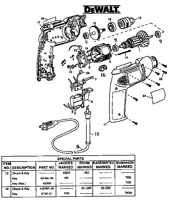 Unit Parts Diagram and Parts List for D100-04  DeWALT Electric Drill