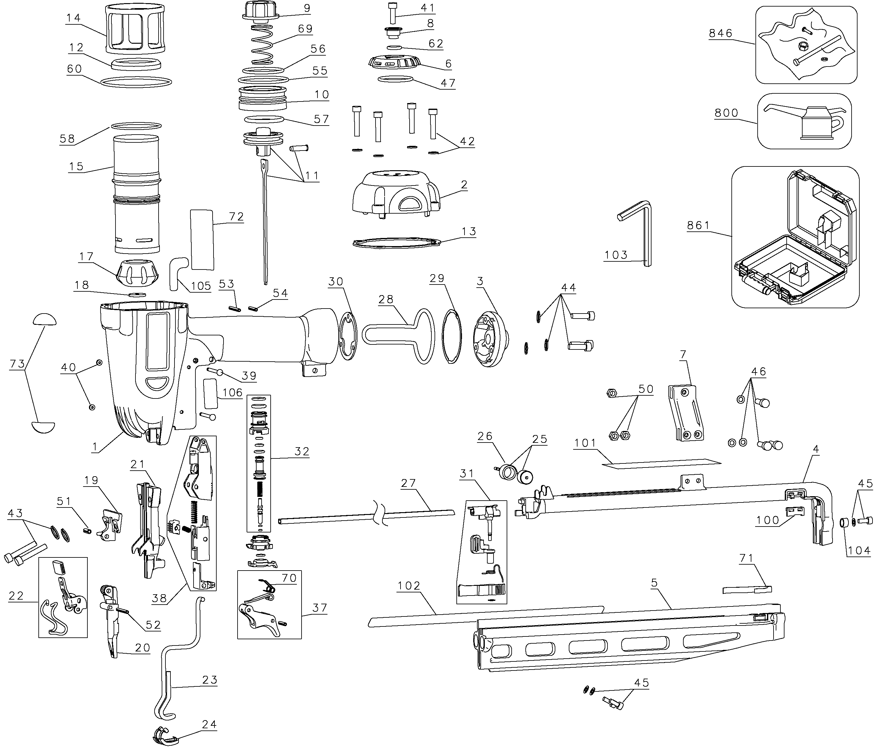 Page A Diagram and Parts List for D51256K 2 DeWALT Nailer