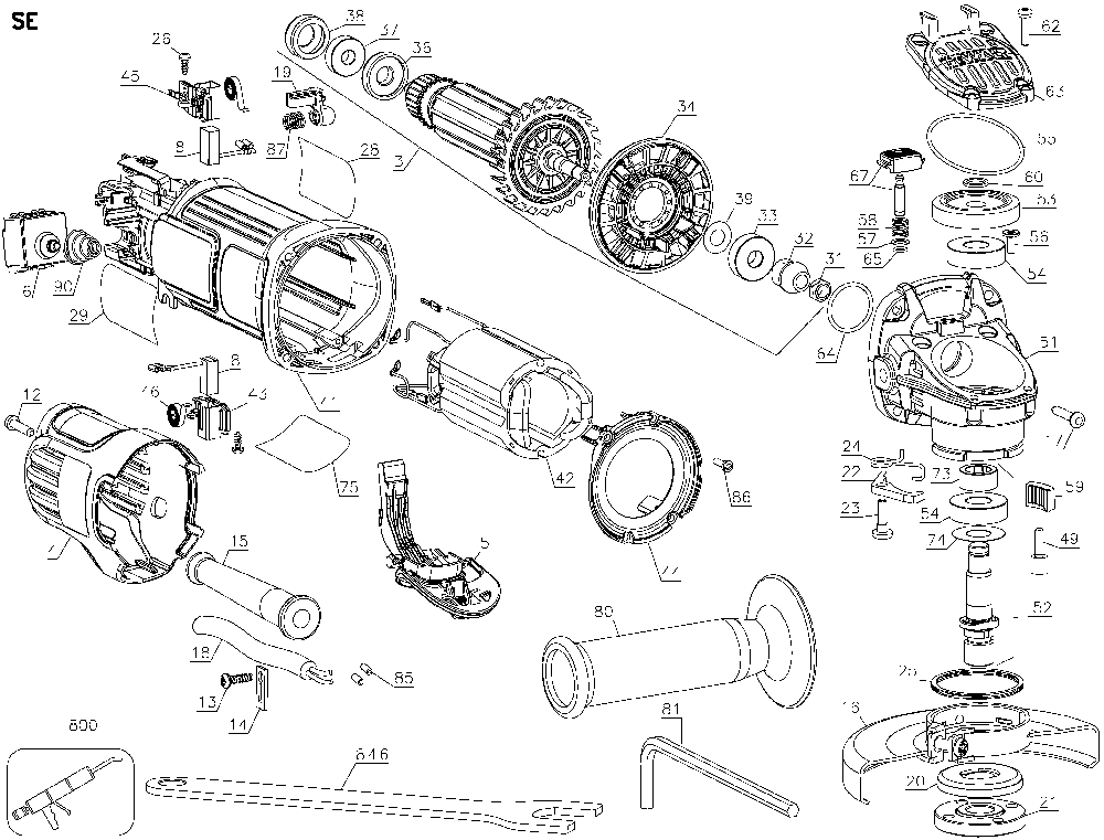 Page A Diagram and Parts List for DWE4120 Type 2 DeWALT Angle Grinder
