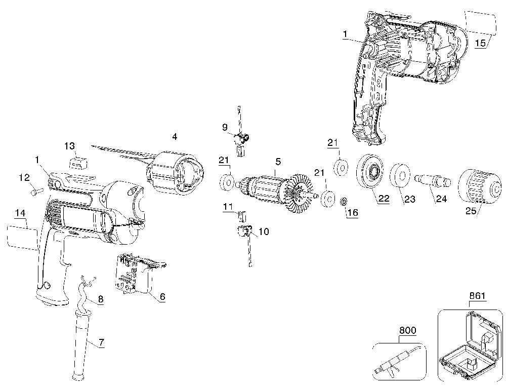 Page A Diagram and Parts List for DWD112 Type 2 DeWALT Electric Drill