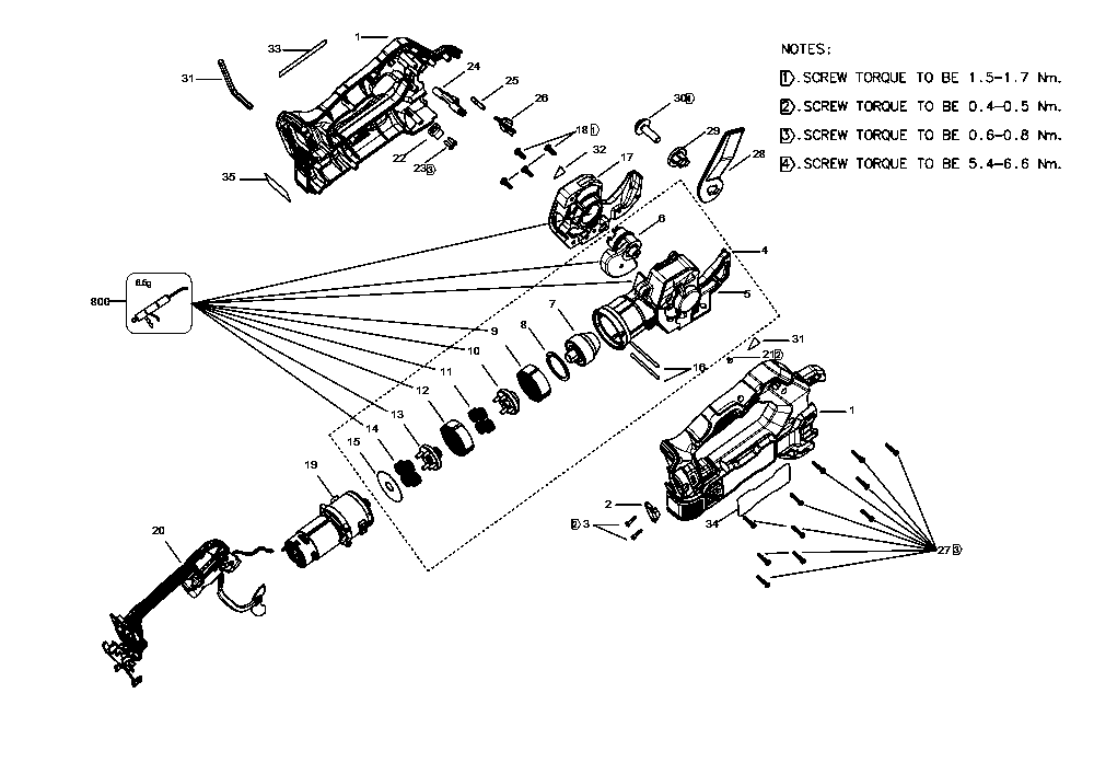 Section 1 Diagram and Parts List for DCE180B Type 1 DeWALT Pipe Tools
