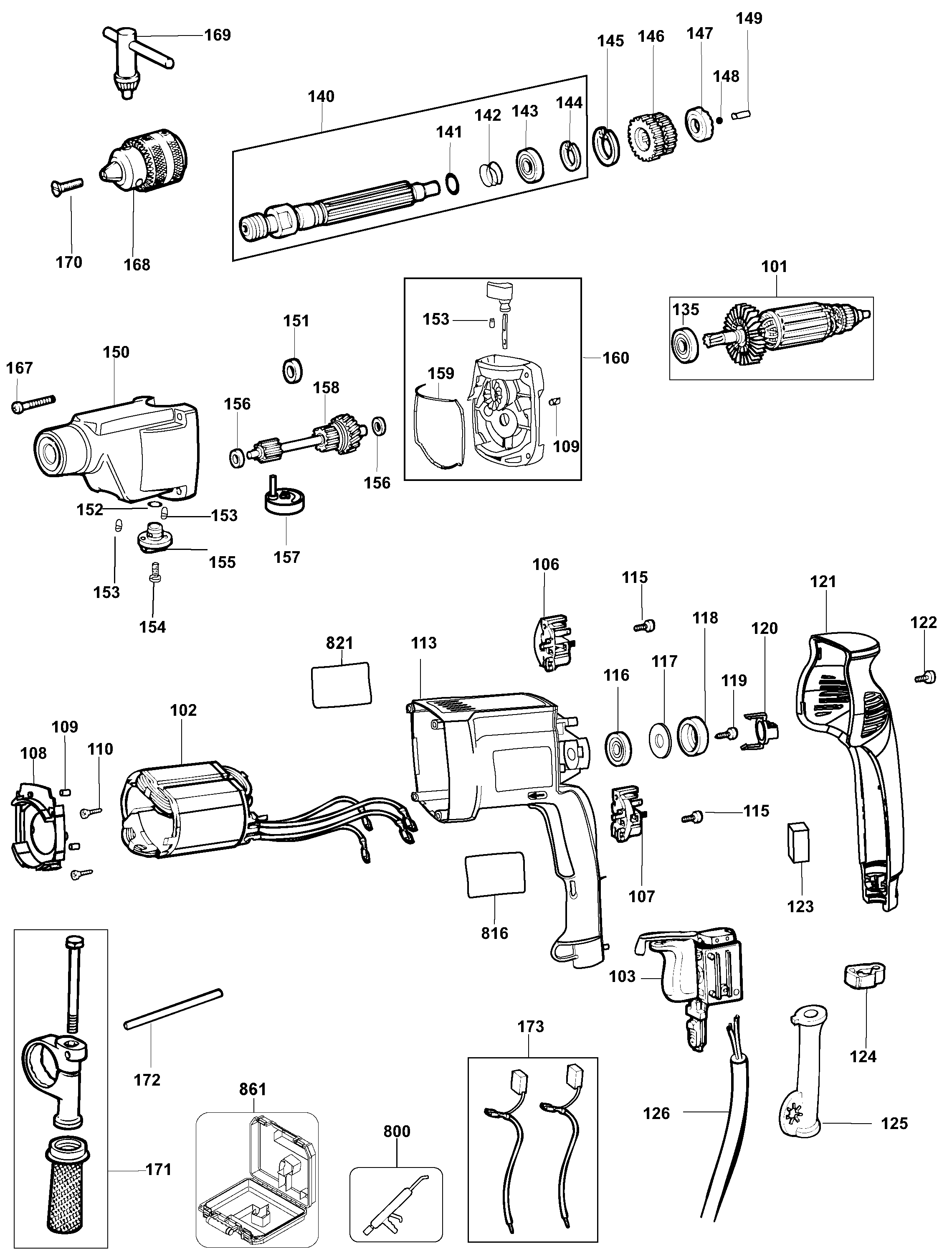 Page A Diagram and Parts List for DW515K 4 DeWALT Hammer