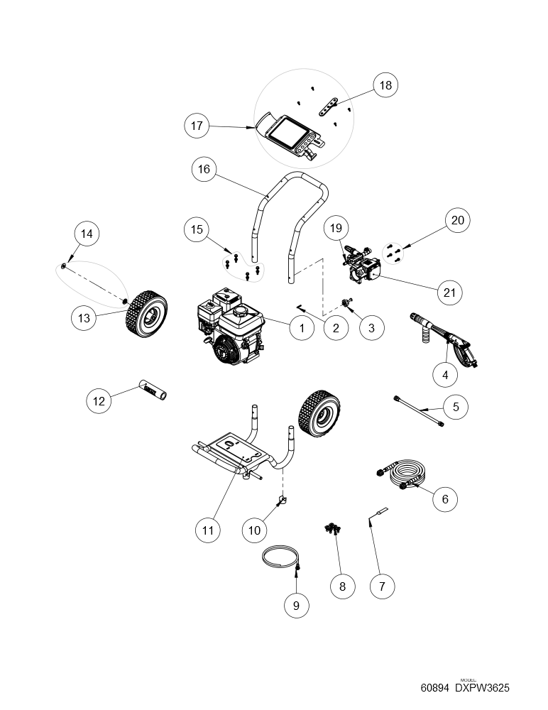 Exploded Diagram B Diagram and Parts List for DXPW3625 Type 0 DeWALT Pressure Washer