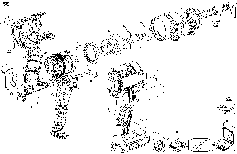 Page A Diagram and Parts List for DCF886D2 Type 6 DeWALT Impact Driver