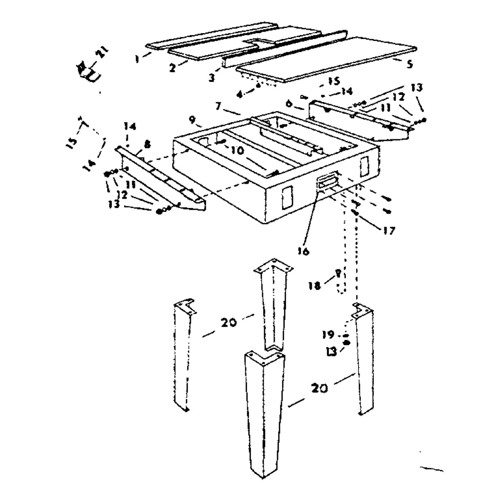 Table And Frame Diagram and Parts List for 3436-RADIALARM  DeWALT Circular Saw