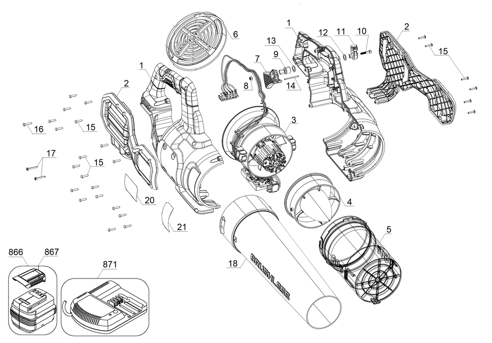 Page A Diagram and Parts List for DCBL772X1 Type 1 DeWALT Leaf Blower / Vacuum