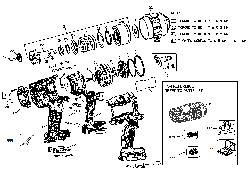 Section 1 Diagram and Parts List for DCF961GH1 Type 1 DeWALT Wrench