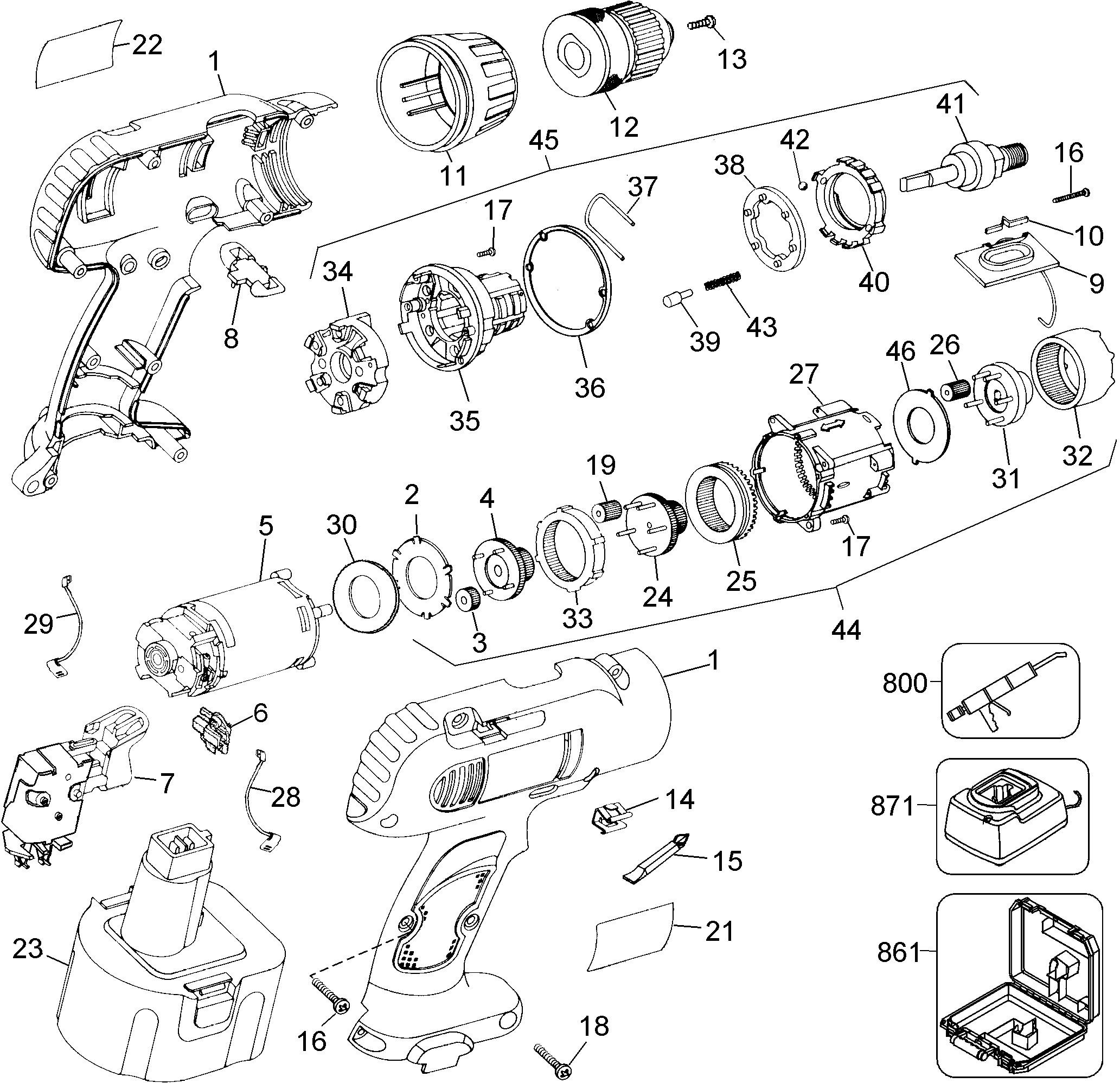 Page A Diagram and Parts List for DW958K-2 2 DeWALT Electric Drill