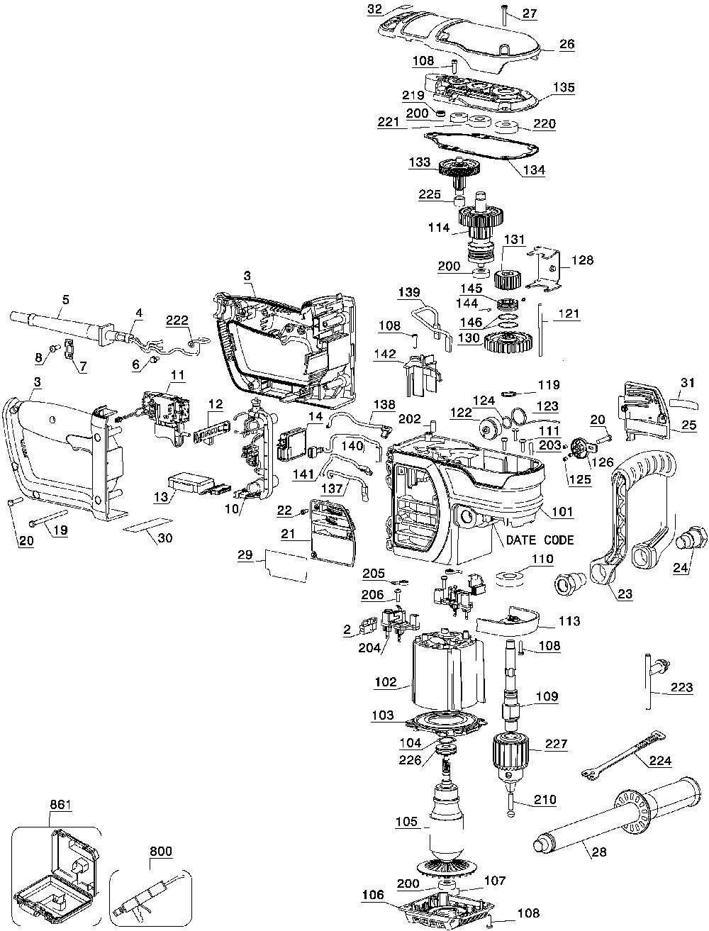 Page A Diagram and Parts List for DWD460 Type 2 DeWALT Electric Drill