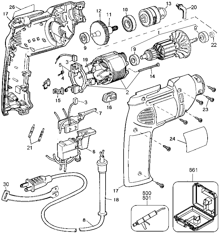 Default Diagram and Parts List for DW100K Type 2 DeWALT Boring Machine