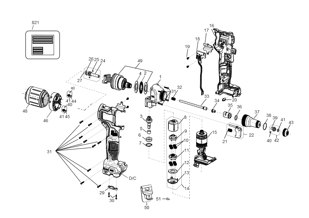 Exploded Diagram A Diagram and Parts List for DCF414B Type 1 DeWALT Riveter