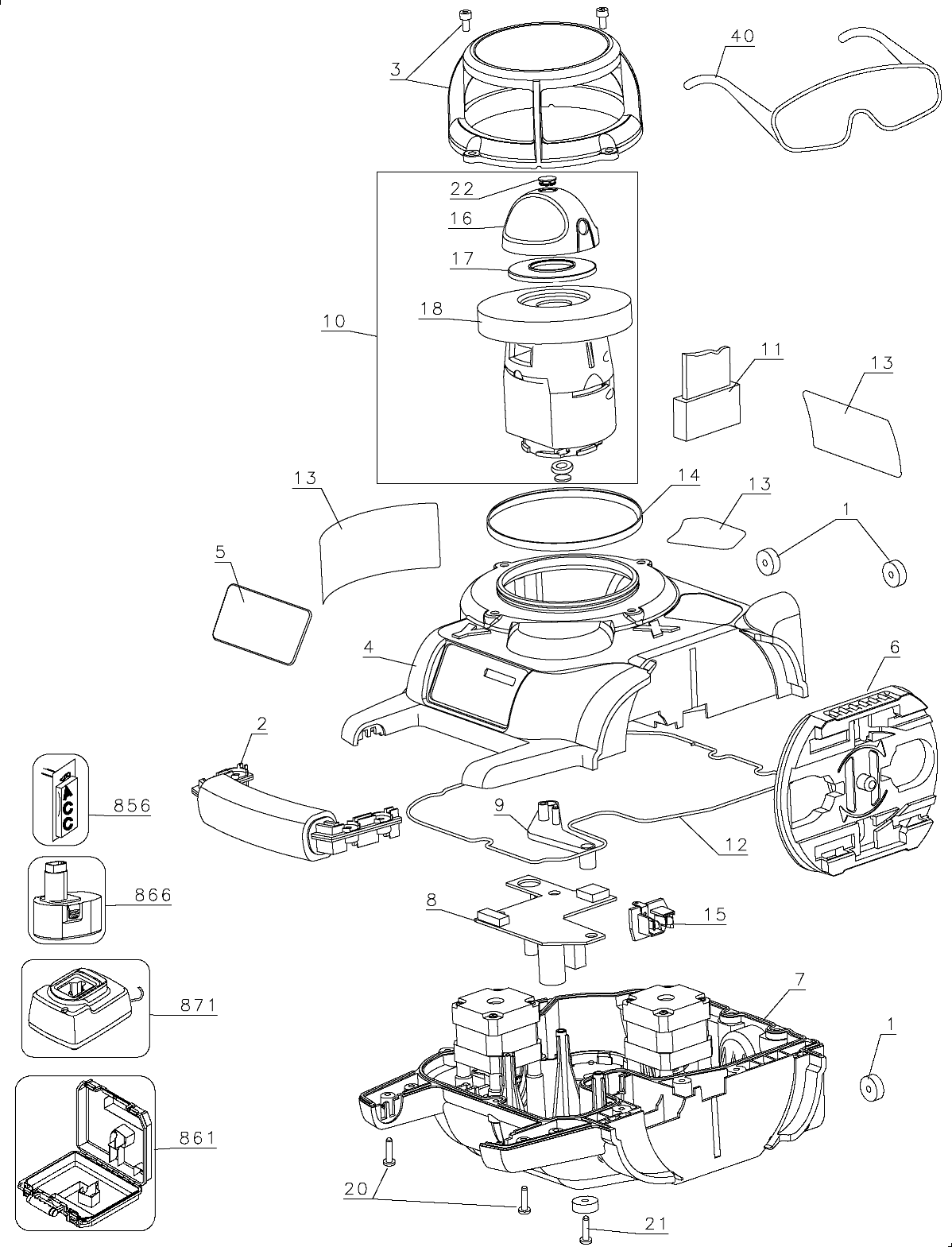 Default Diagram and Parts List for DW076KE Type 1 DeWALT Laser Level