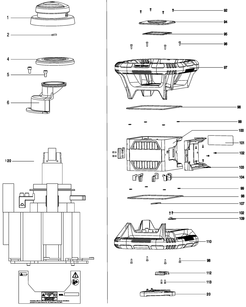 Exploded Diagram A Diagram and Parts List for DW074LRB Type 2 DeWALT Laser Level