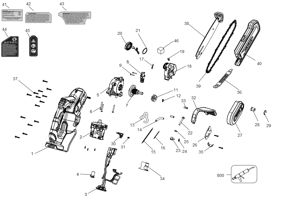 Exploded Diagram A Diagram and Parts List for DCCS623B Type 1 DeWALT Chainsaw
