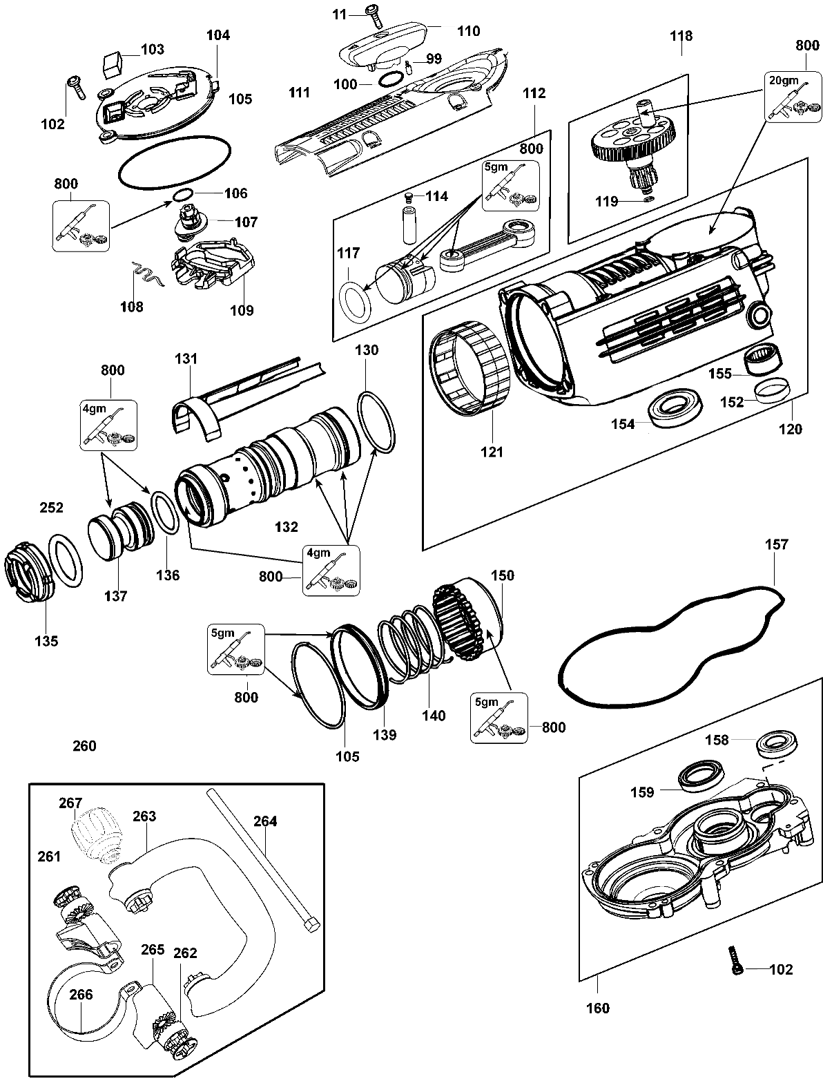 Default 2 Diagram and Parts List for D25890K Type 1 DeWALT Hammer