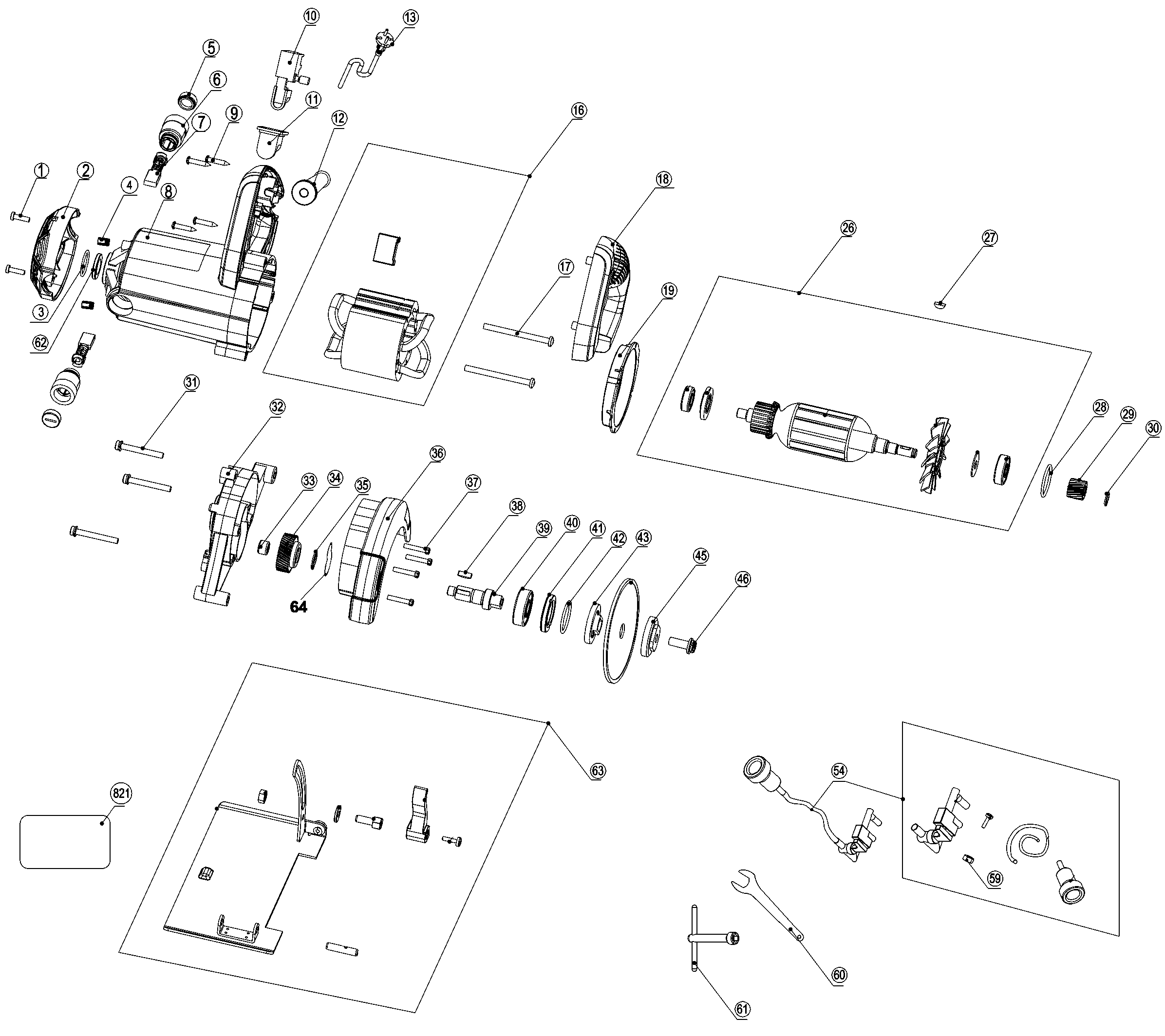 Default Diagram and Parts List for DW862B-B2 Type 1 DeWALT Tile Saw