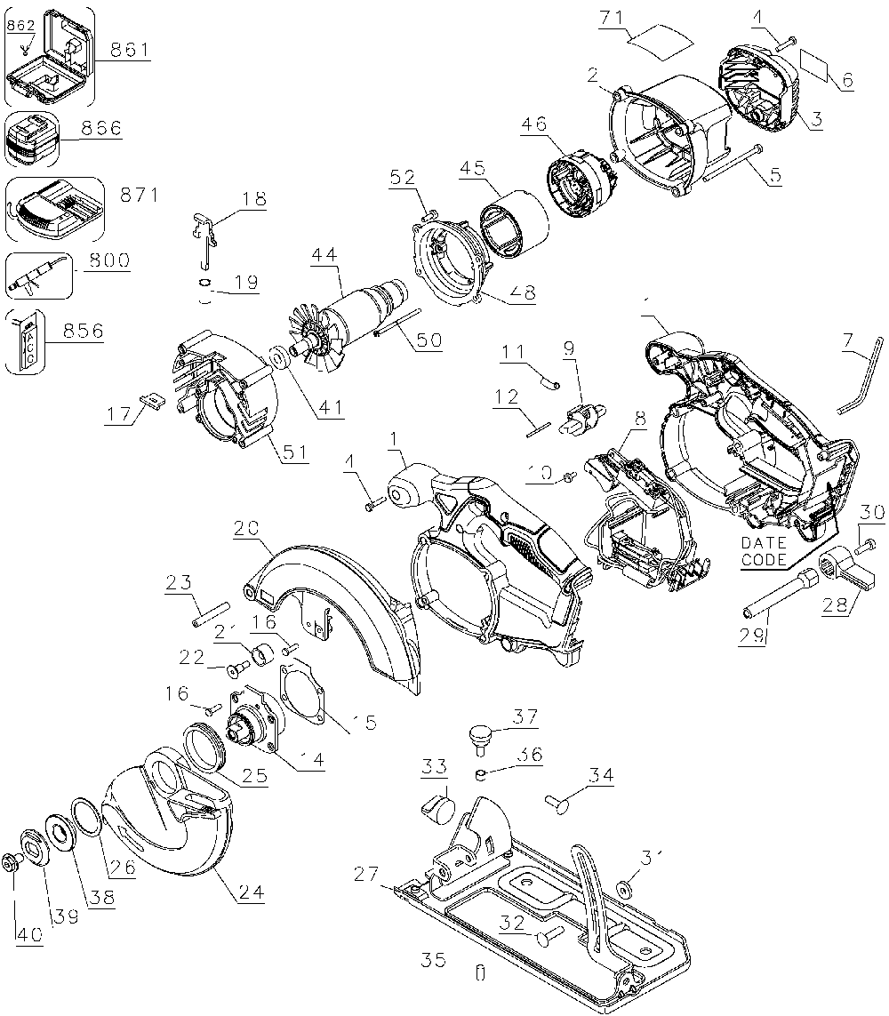 Page A Diagram and Parts List for DCS393 Type 5 DeWALT Circular Saw