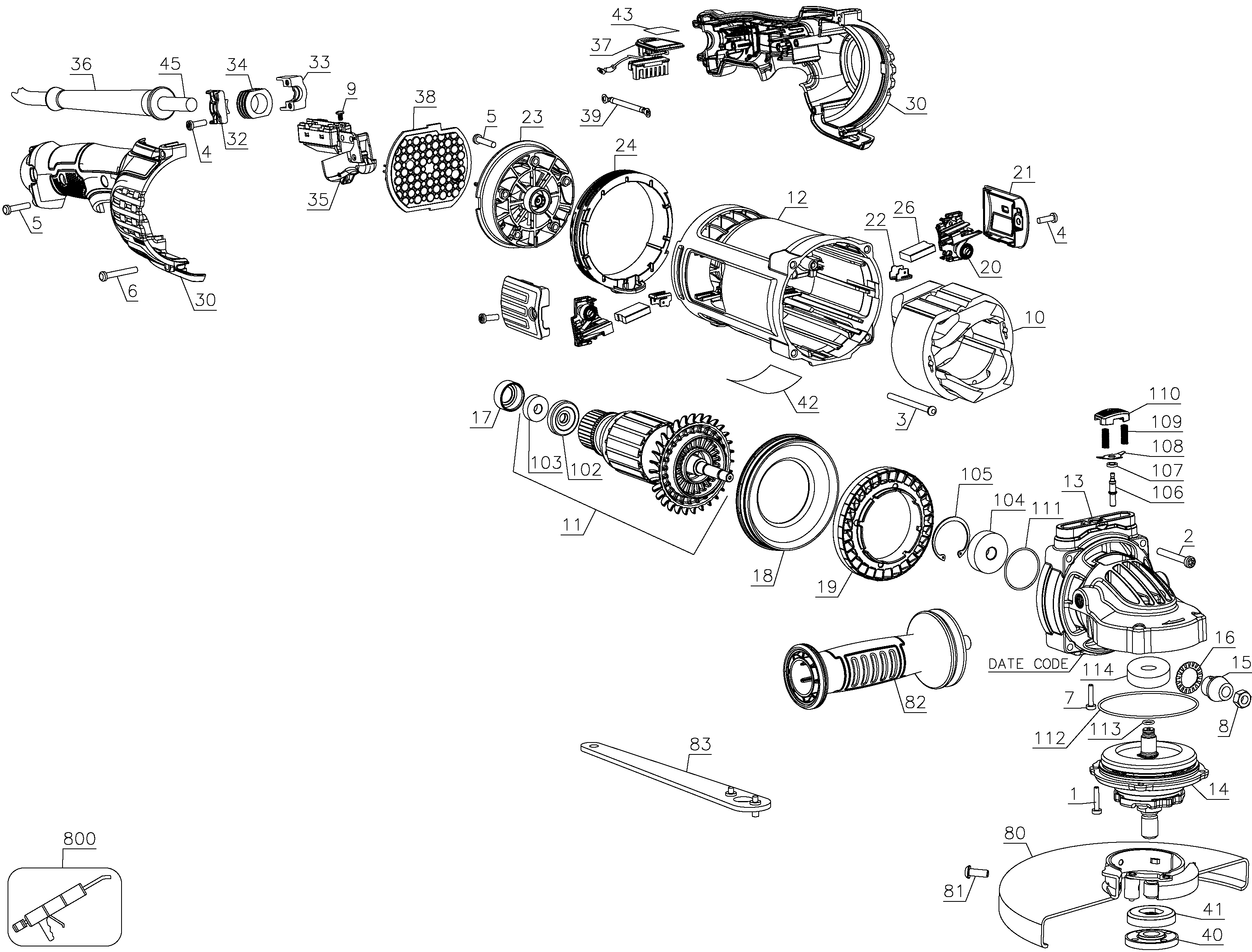 Page A Diagram and Parts List for DWE4577-AR 10 DeWALT Angle Grinder