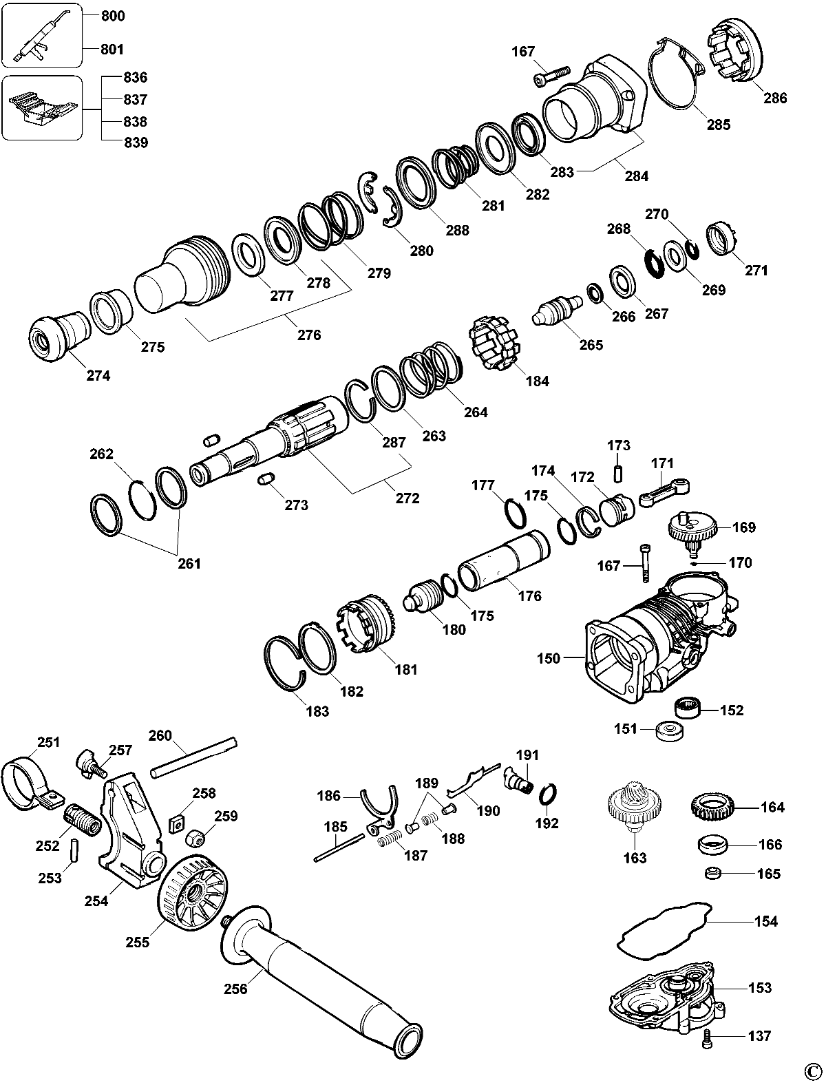 Default 3 Diagram and Parts List for D25500KBR Type 1 DeWALT Hammer