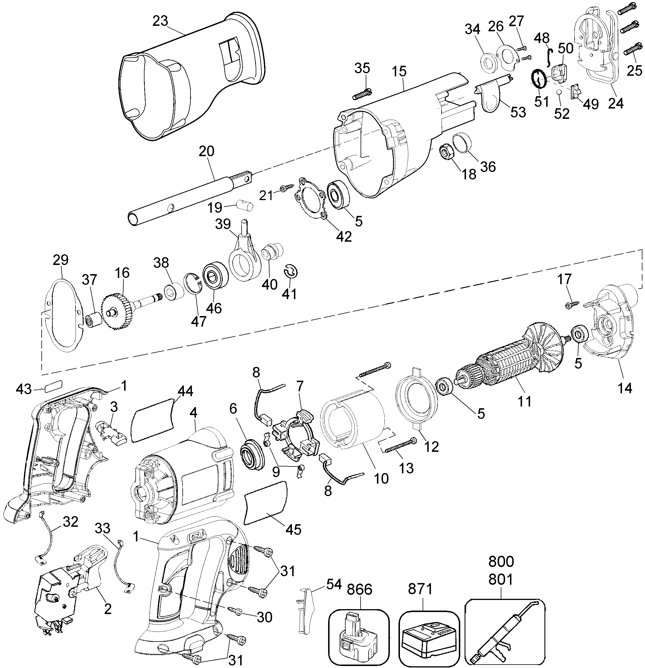 Page A Diagram and Parts List for DW938-ROT 2 DeWALT Reciprocating Saw
