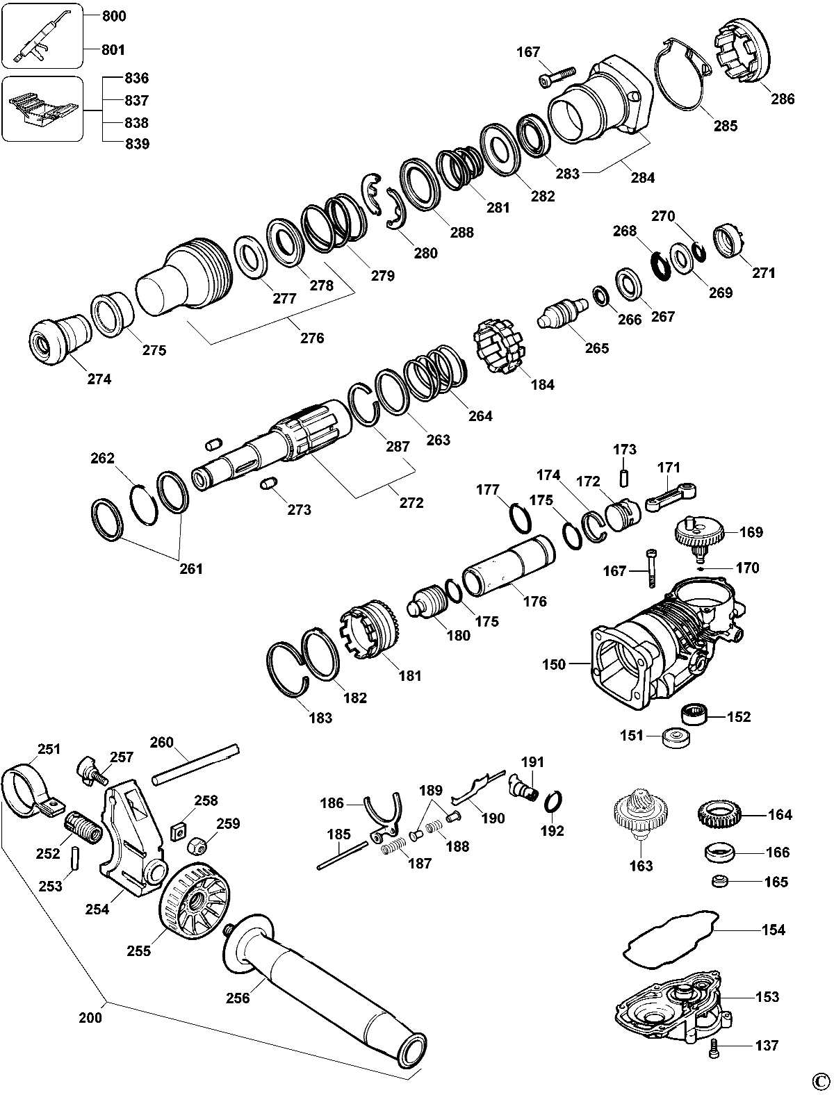 Default 2 Diagram and Parts List for D25600KB2 Type 3 DeWALT Hammer