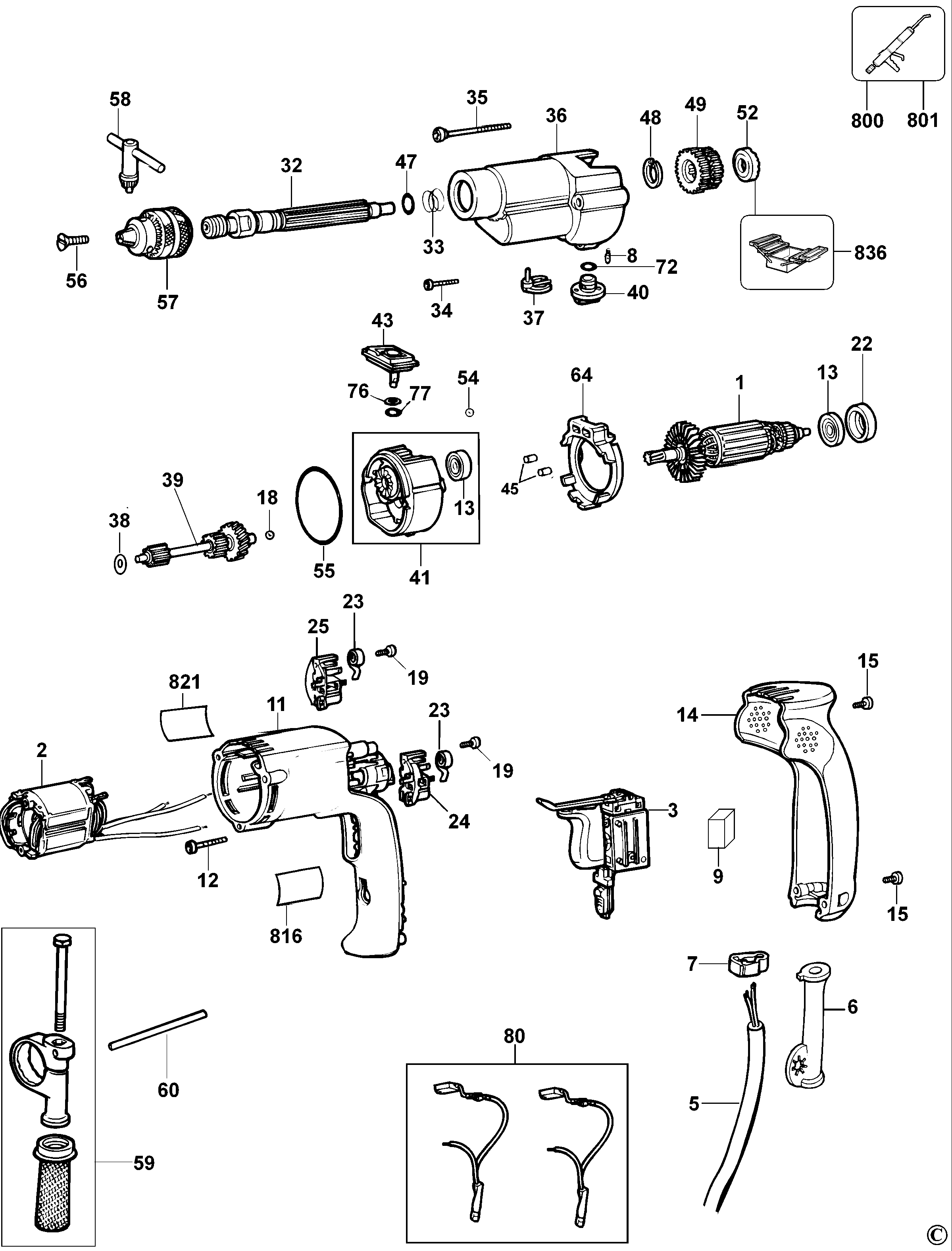 Page A Diagram and Parts List for D21720-B3 6 DeWALT Boring Machine