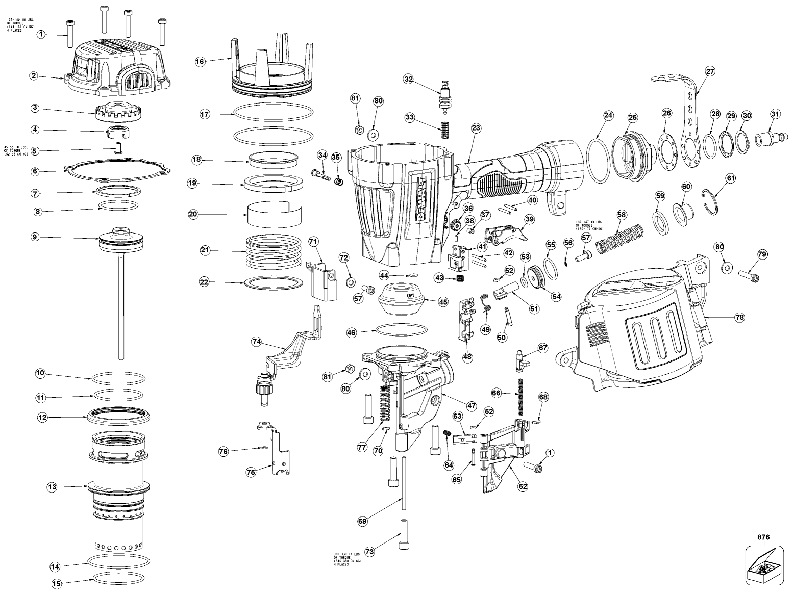 Default Diagram and Parts List for DWF83C Type 0 DeWALT Nailer