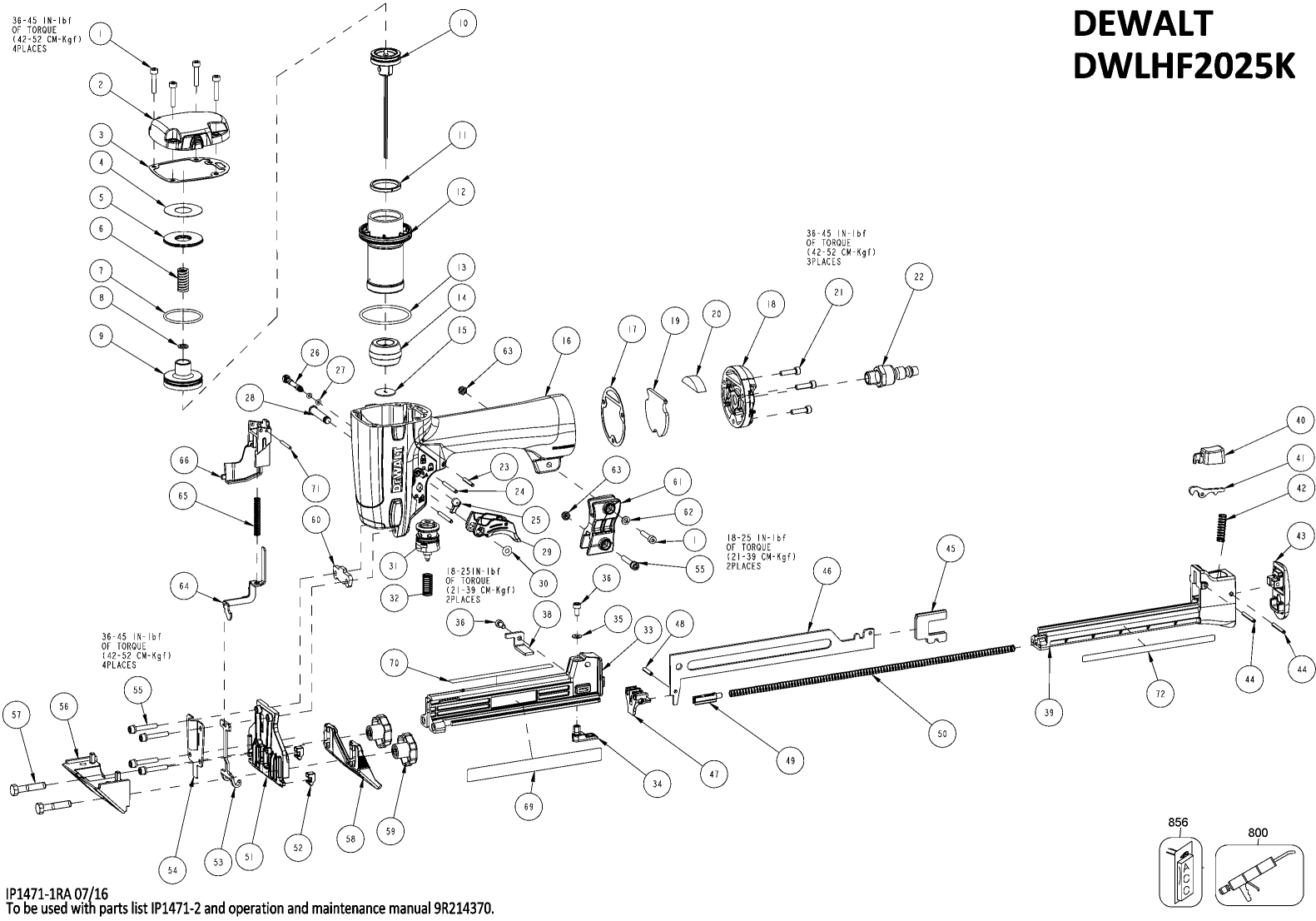 Default Diagram and Parts List for DWLHF2025K Type 0 DeWALT 