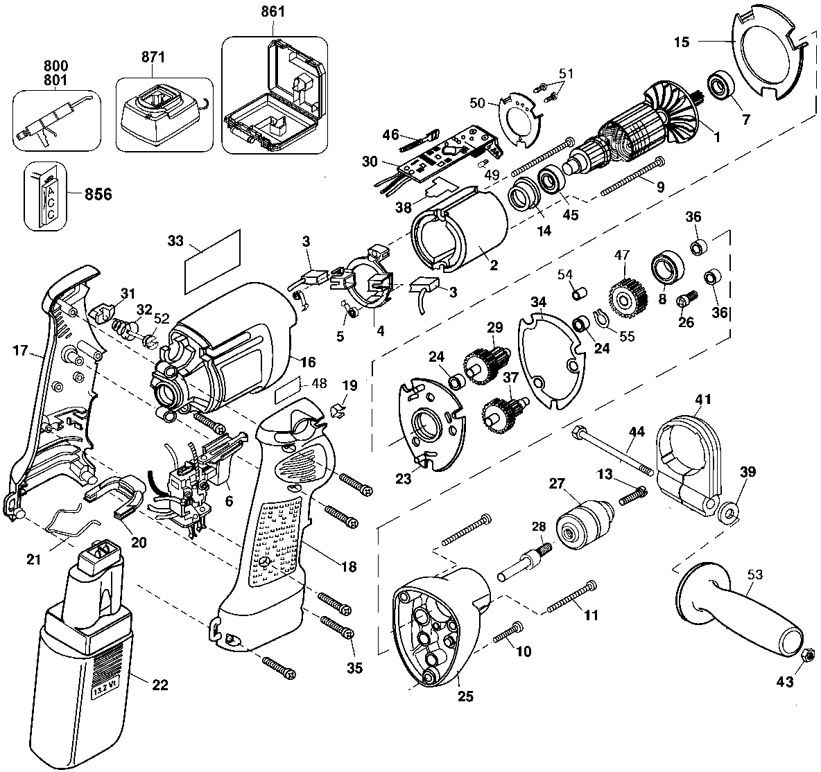Default Diagram and Parts List for DW948K Type 1 DeWALT Boring Machine