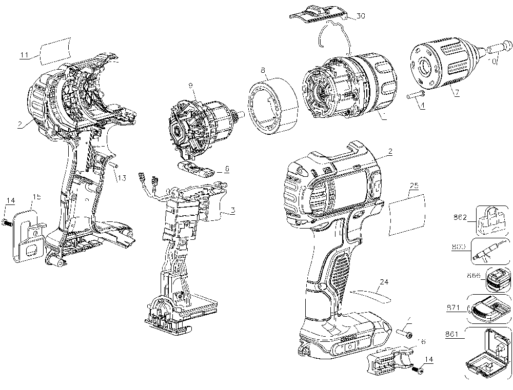 Page A Diagram and Parts List for DCD785C2 Type 3 DeWALT Hammer Drill