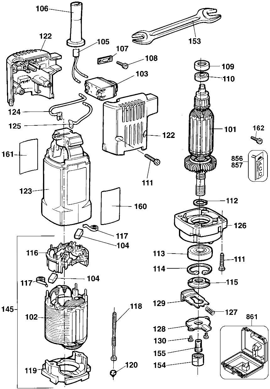 Default Diagram and Parts List for DW673K Type 1 DeWALT Trimmer