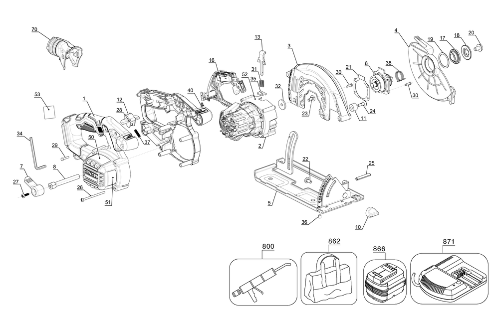 Exploded Diagram A Diagram and Parts List for DCS566B Type 1 DeWALT Circular Saw