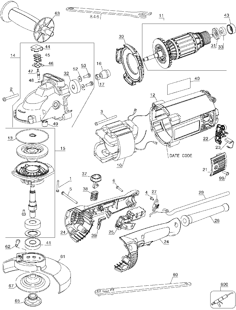 Page A Diagram and Parts List for DWE4519 Type 6 DeWALT Angle Grinder