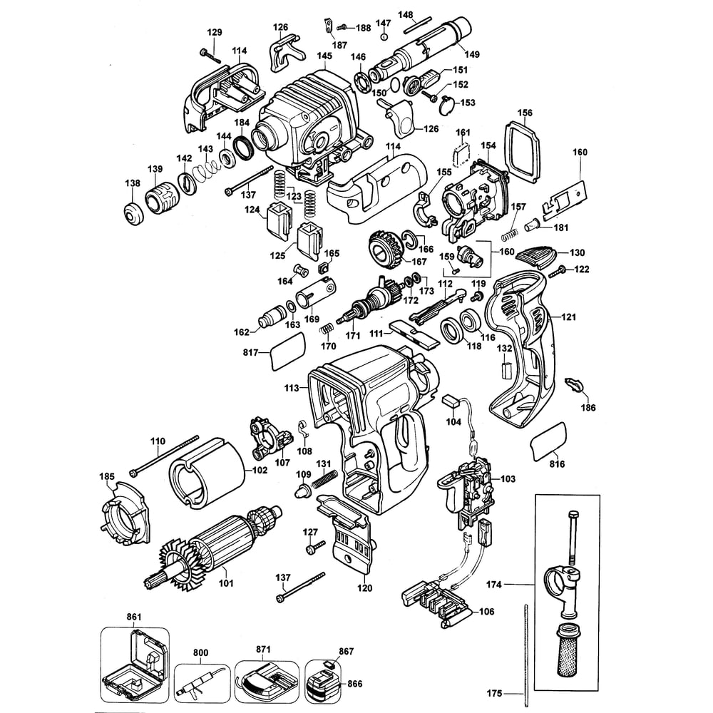 Drill Assy Diagram and Parts List for DW005K2TY1  DeWALT Hammer Drill