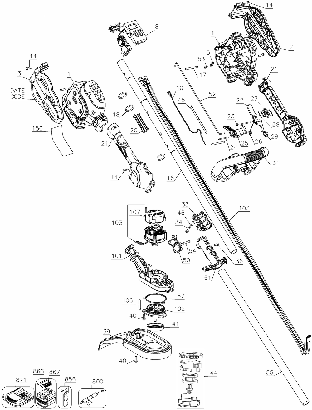 Diagram Diagram and Parts List for DCST970BR Type 2 DeWALT Trimmer
