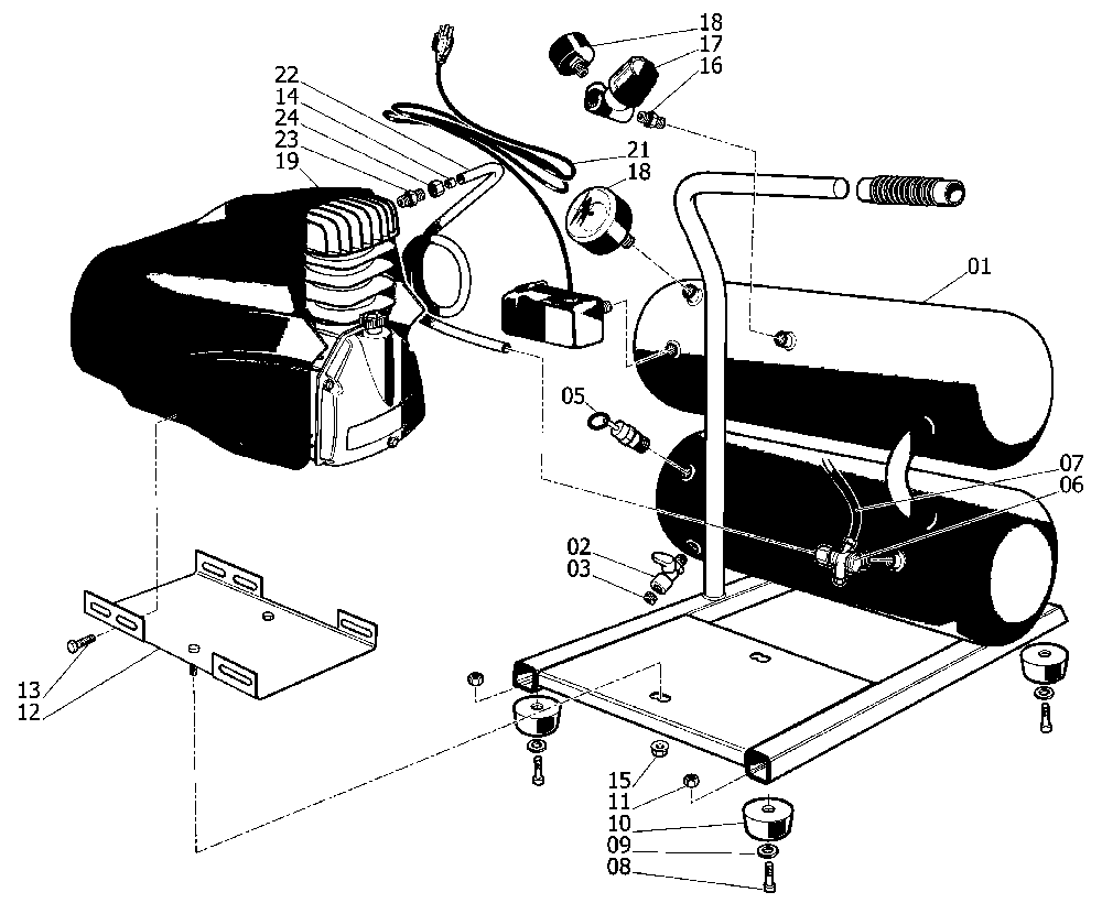 Exploded Diagram A Diagram and Parts List for D55151 Type 5 DeWALT Compressor