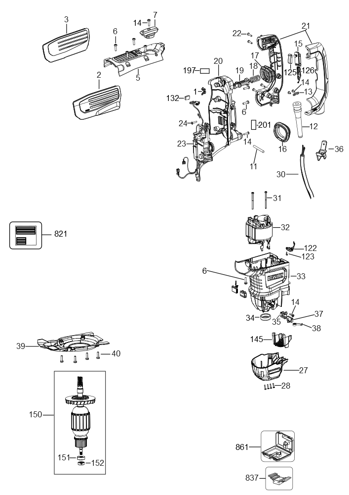 Exploded Diagram A Diagram and Parts List for D25733K Type 2 DeWALT Hammer Drill