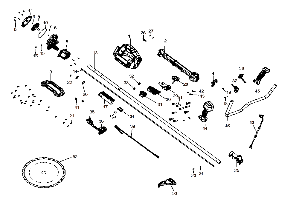 Section 1 Diagram and Parts List for DCST981B Type 1 DeWALT Trimmer