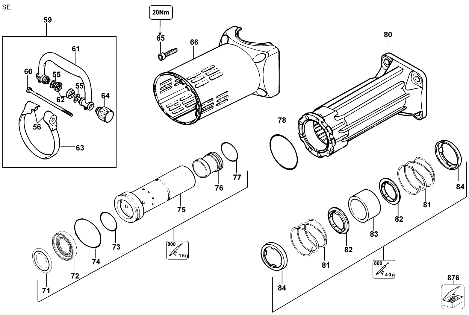 . Diagram and Parts List for D25941K-AR Type 1 DeWALT Hammer