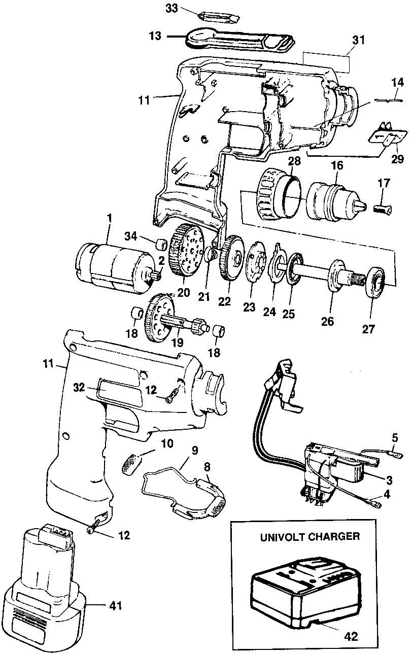Default Diagram and Parts List for DW950K Type 1 DeWALT Hammer