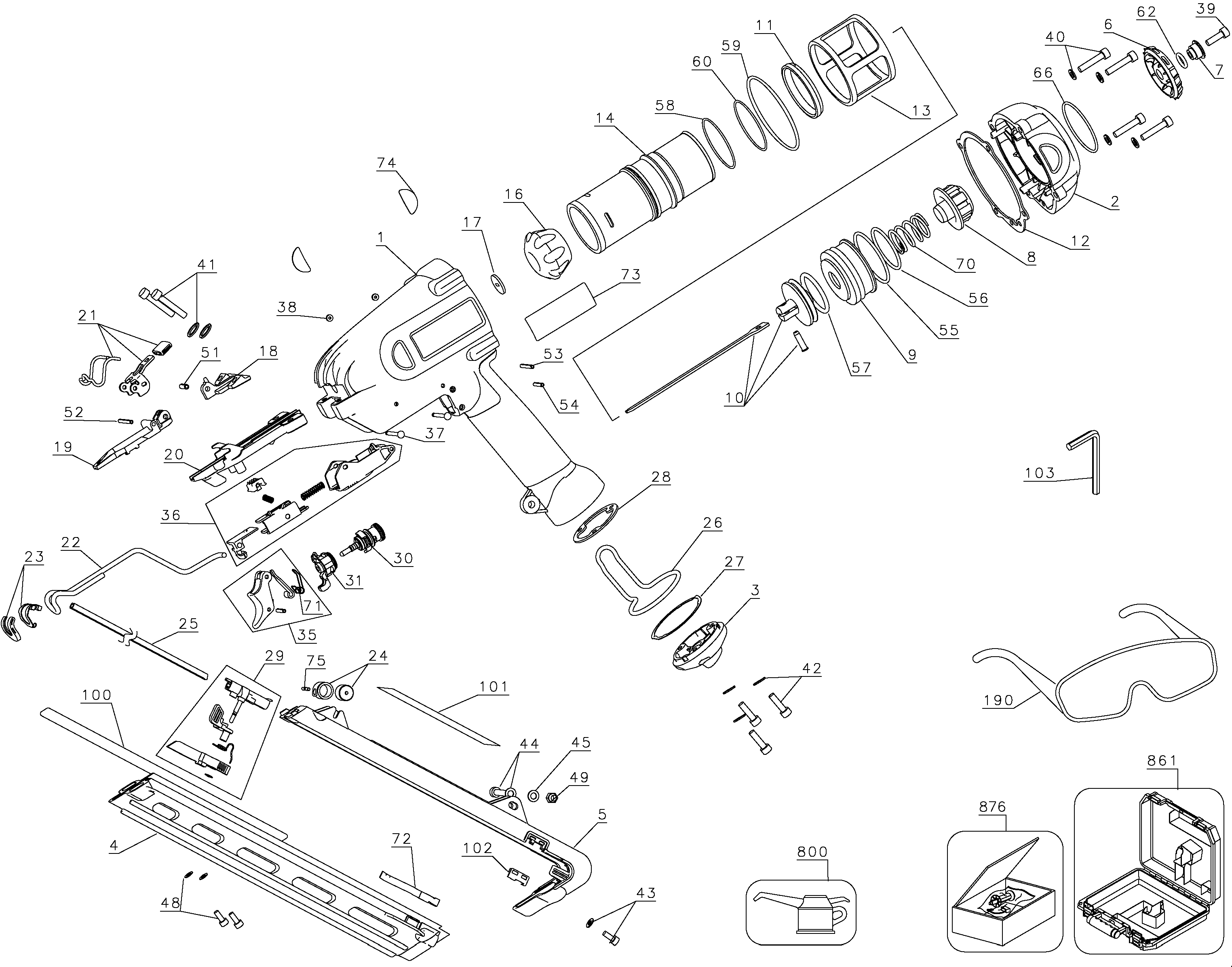 Page A Diagram and Parts List for D51275K 3 DeWALT Nailer