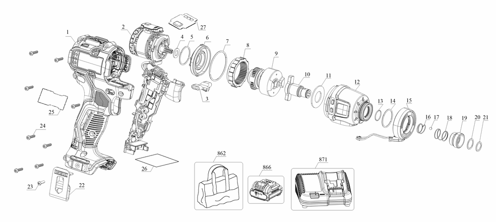 Section 1 Diagram and Parts List for DCF801F2R Type 10 DeWALT Wrench