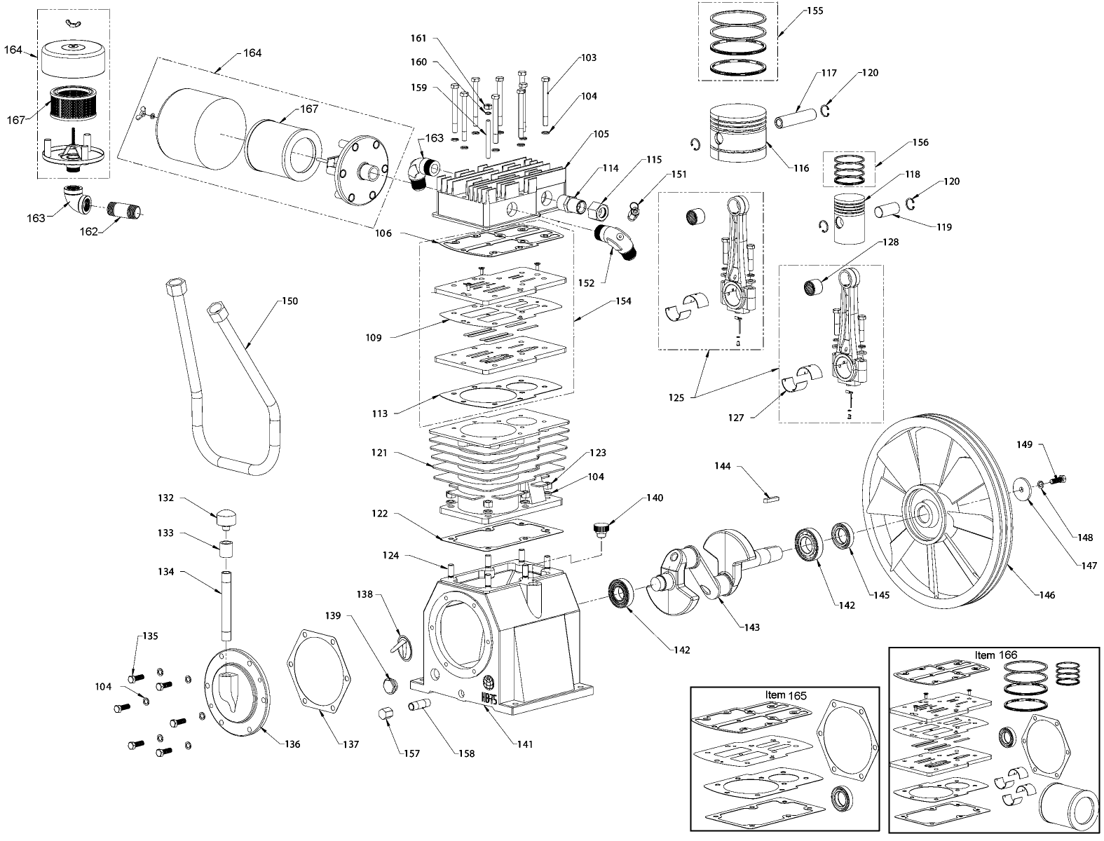 Pump - S040-0456 (HB75) Diagram and Parts List for DXCMH1393075 Type 0 DeWALT Compressor