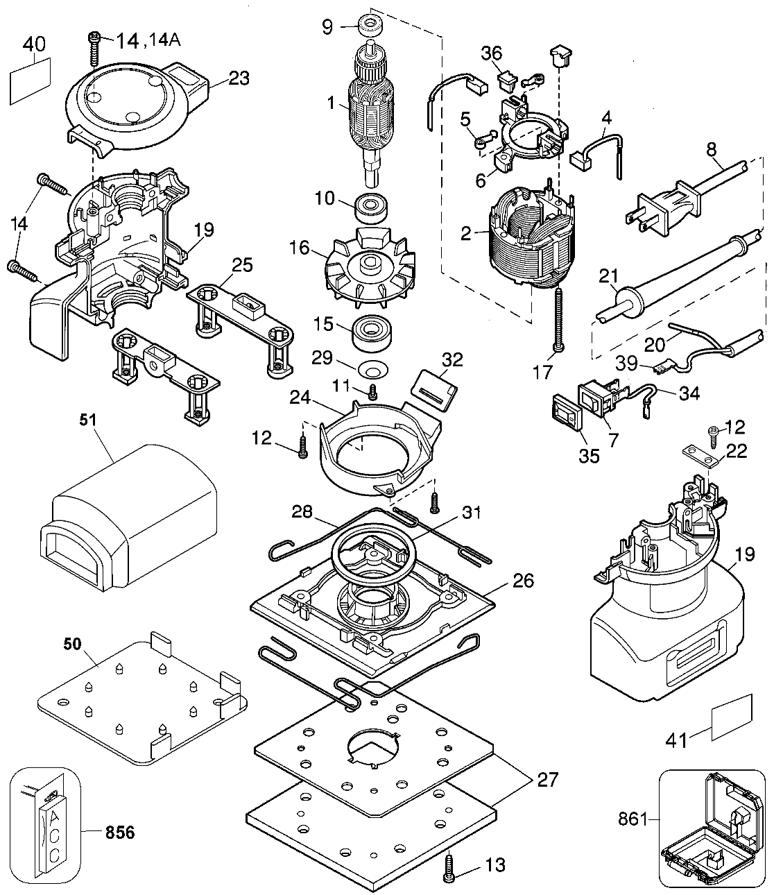 Default Diagram and Parts List for DW412K Type 2 DeWALT Sander Polisher