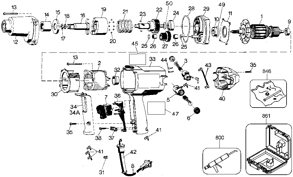 Exploded Diagram A Diagram and Parts List for D291-04 Type 1 DeWALT Impact Driver